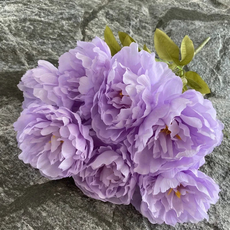 Bouquet of seven silk peonies for interior decoration and wedding - Purple