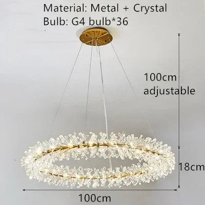 Modern transparent crystal pendant light for interior decoration - Diameter 100 cm / Natural Light