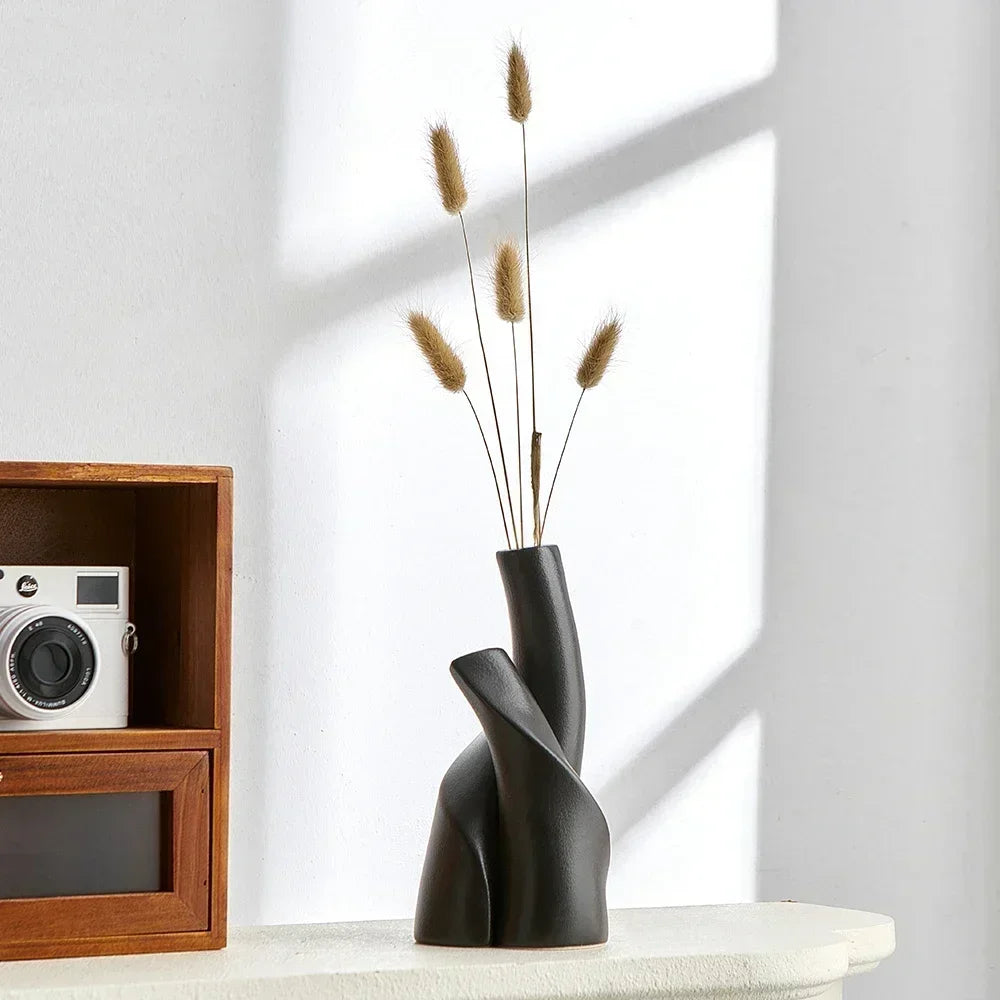 Modern hand-made frosted ceramic vase for dried flowers - view 2