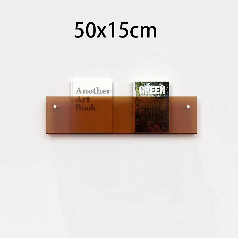 Floating acrylic wall shelf with magazine holder and literature organizer - 50cm 5mm Thick 8