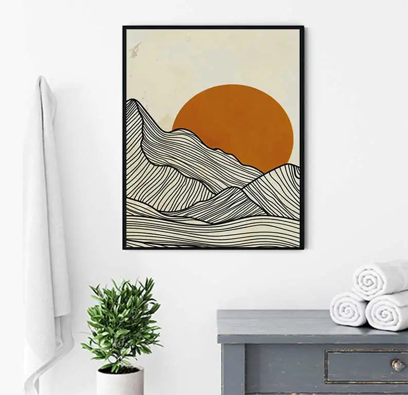 Modern Minimalist Sun and Mountain Line Wall Art Set of 3 - view 3