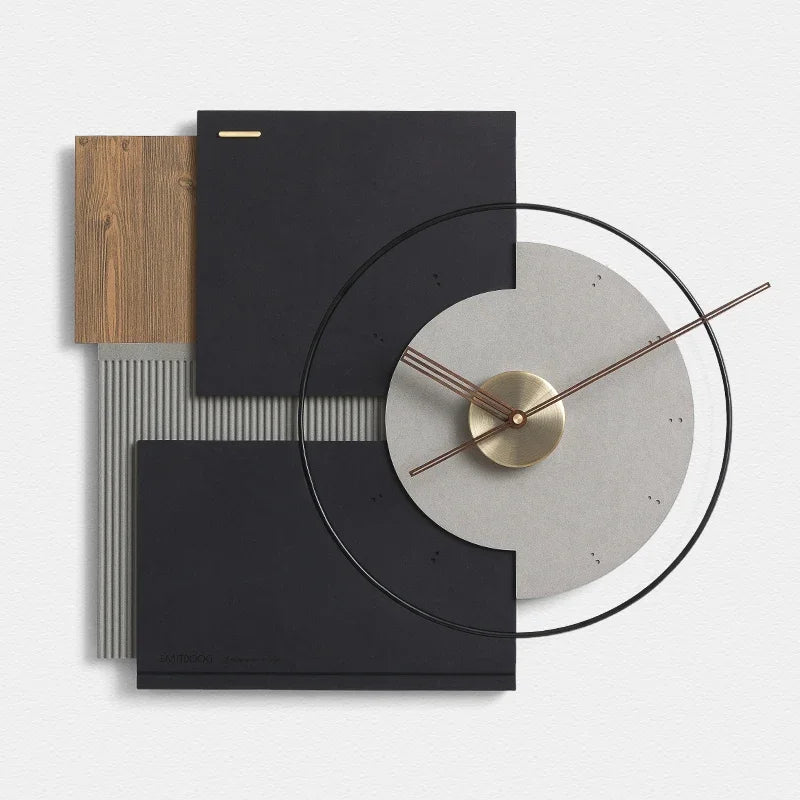 Large silent wall clock in walnut modern decoration - Grey and Black