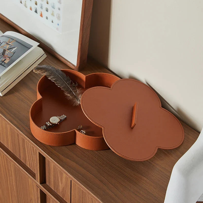 High-end leather round storage box for jewelry and decorative objects