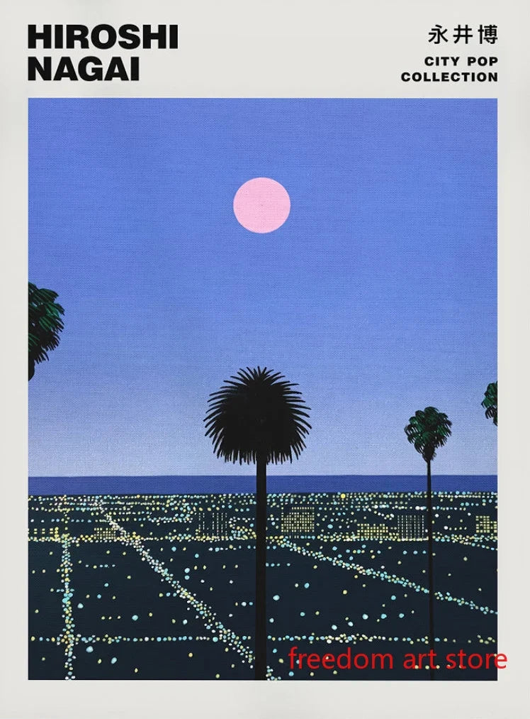 Hiroshi Nagai Vaporwave Art Poster, Serene Seaside Scene - 13X18cm Unframed