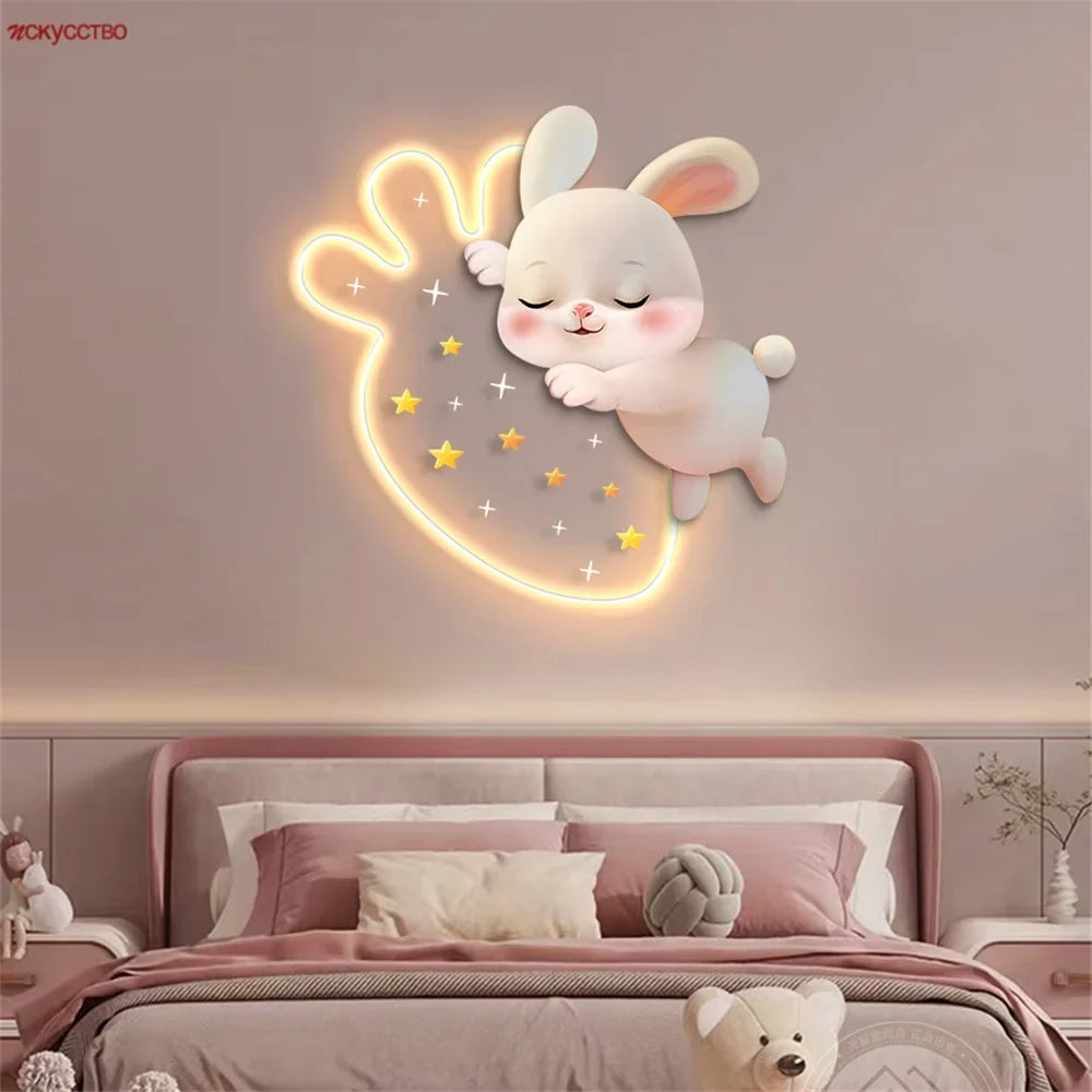 Rabbit wall sconce with strawberries for decorative children's room