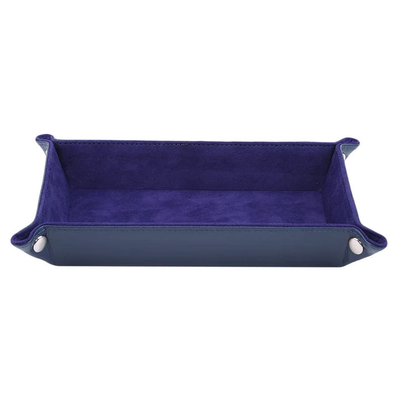 Foldable leather storage tray for games and miscellaneous items - Royal Blue
