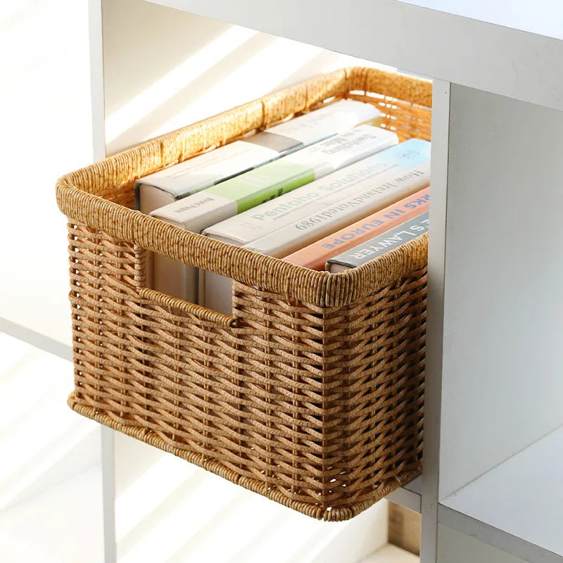 Strong Rectangle Woven Storage Basket with Handles, Waterproof Plastic Baskets for Home Toy Storage, Nest - view 4