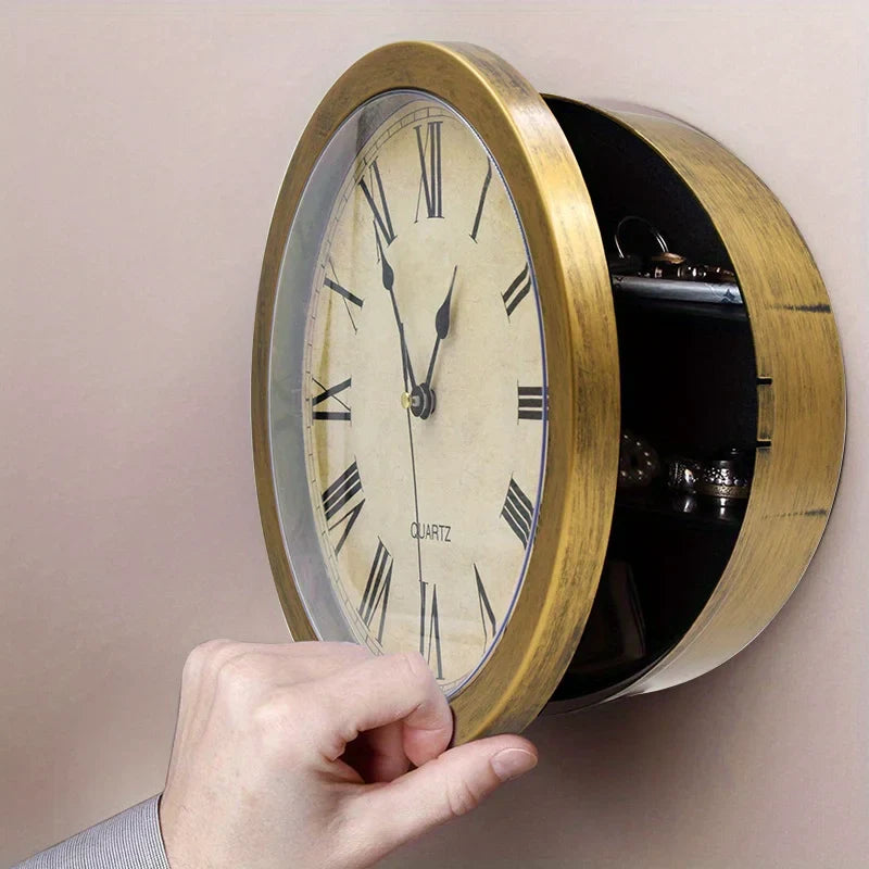 Custom retro wall clock with storage for multifunctional jewelry - Gold