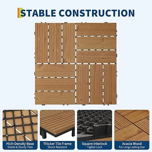 Acacia Wood Interlocking Deck Tiles Slip-Resistant - view 5