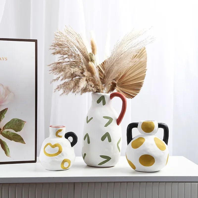 Hand-painted Milk Pot Ceramic Vase, Living Room, Porch, Desktop, Flower Arrangement Container, Homestay Decoration Handicraft