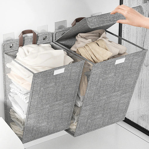1pc Foldable Adhesive Laundry Basket Hamper, Multifunctional Punch Free Wall Hanging Washing Clothes Mesh Hook Organizer - view 2