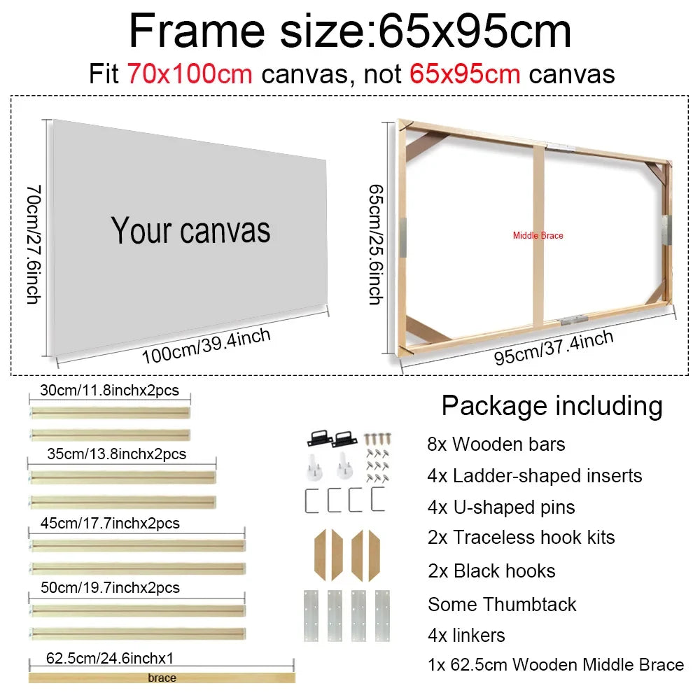 Wooden wall frame for decorative canvases and paints - 65x95cm