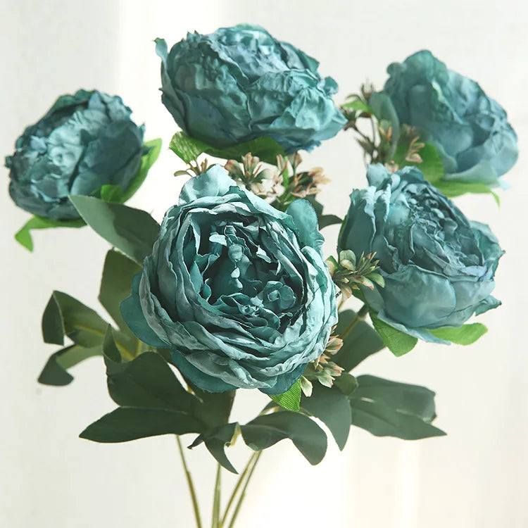 Bouquet of artificial peonies for decoration and photography - Cyan Blue