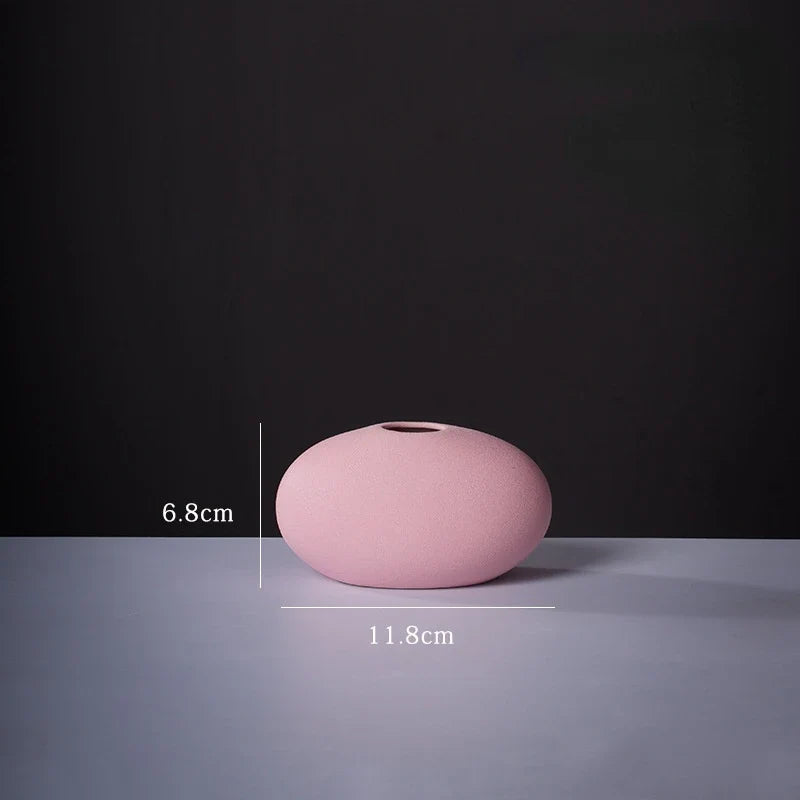 Ceramic Small Vase for Home Decoration, Simple and Modern, Round Flowers, Solid Color, New - 37