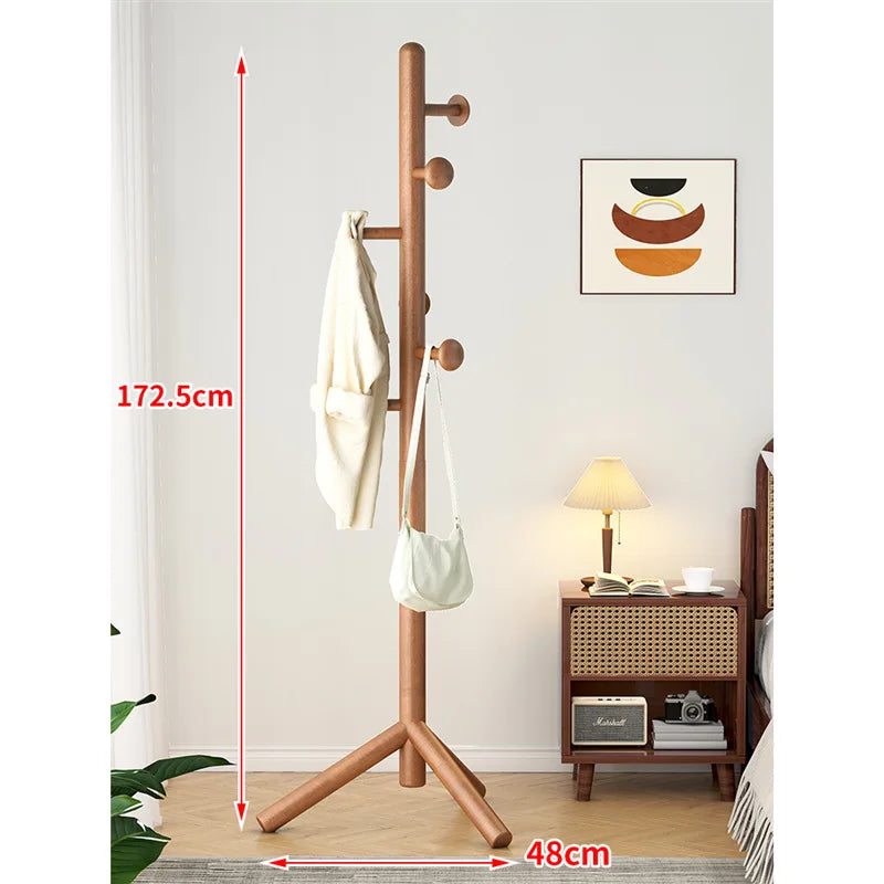 X&D Solid Wood Coat Rack, Floor Hanging Clothes Rack Simple Modern Bag Rack Bedroom Household Single Pole Vertical Drying Rack - Peach colored A