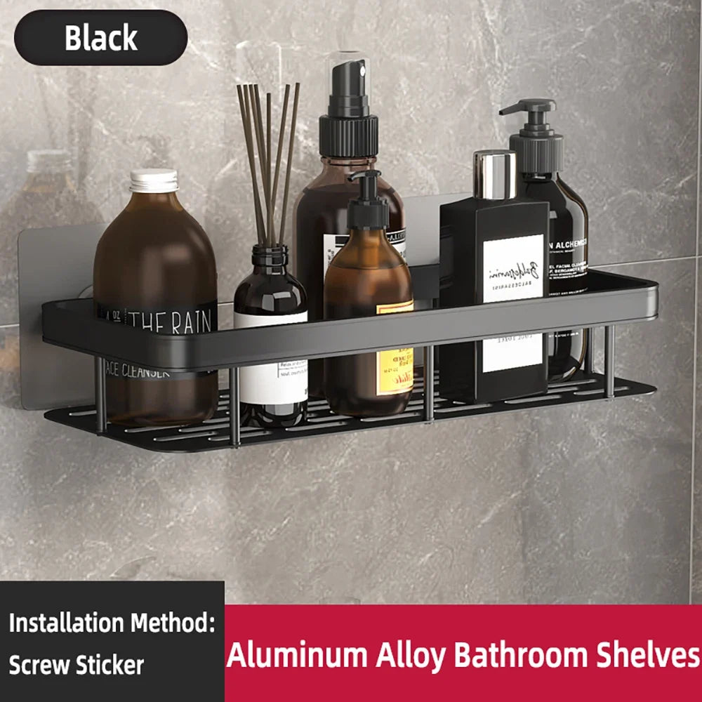Wall corner shelf without piercing for shower and towels - Black-B-1PCS