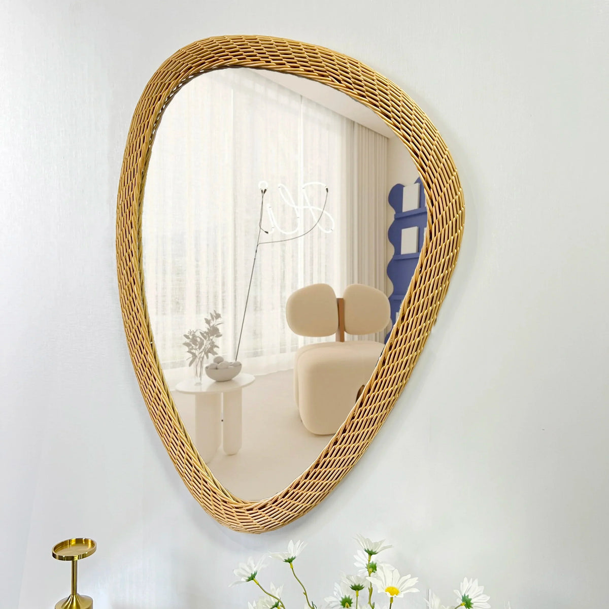 Bohemian mirror woven in rattan hand decorated - view 5