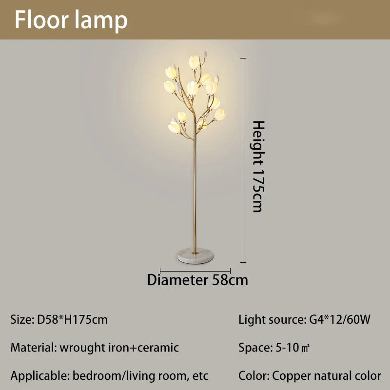 Nordic living room vertical floor lamp, simple bedroom bedside lamp, creative personalized magnolia decoration floor lamp - Tri color dimming / Floor lamp