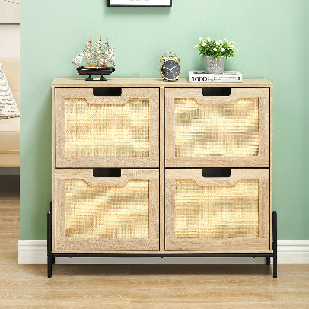 Natural rattan shoe cabinet with folding doors and adjustable shelves - view 6