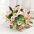 Set of 10 artificial rose wines bouquet with eucalyptus and decorative peonies - Pink