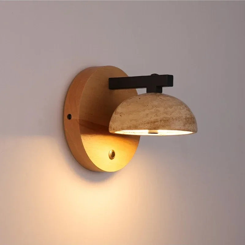 Natural stone wall sconce vintage decorative style - Yellow Travertine-D / Neutral Light 4000K