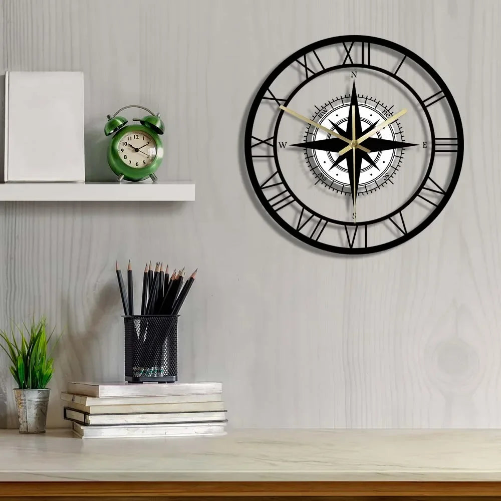 Silent wall clock with compass and steering map - view 4