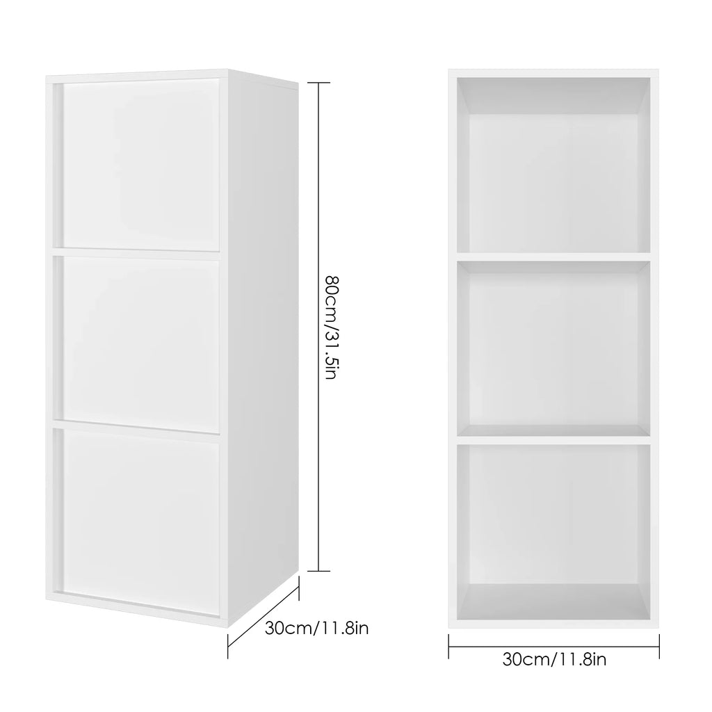 Getone Small Bookcase, White Bookshelf, 3 Cubes Storage Unit, Living Room Bookcase Wooden 30x30x80cm - view 3