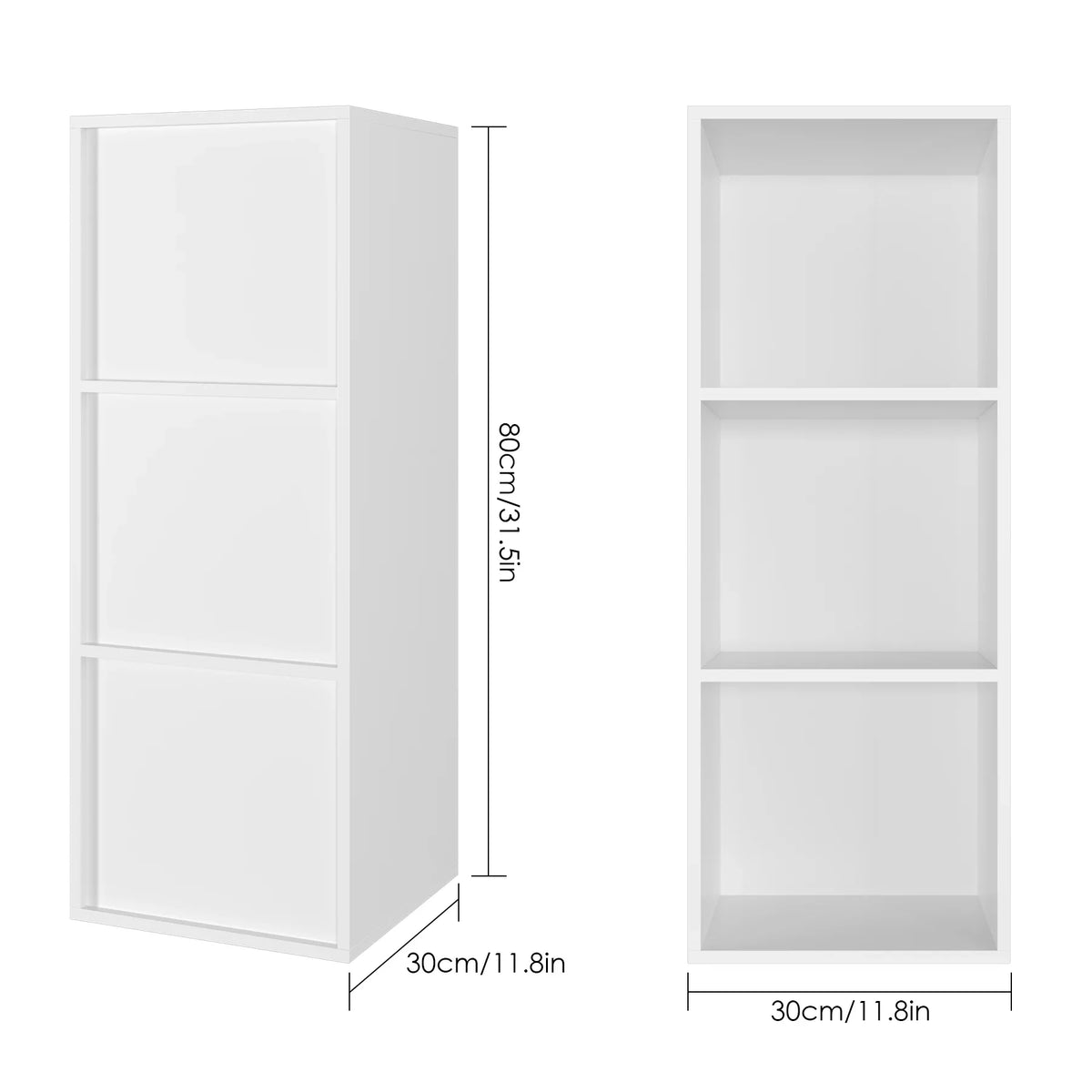 Getone Small Bookcase, White Bookshelf, 3 Cubes Storage Unit, Living Room Bookcase Wooden 30x30x80cm - view 3