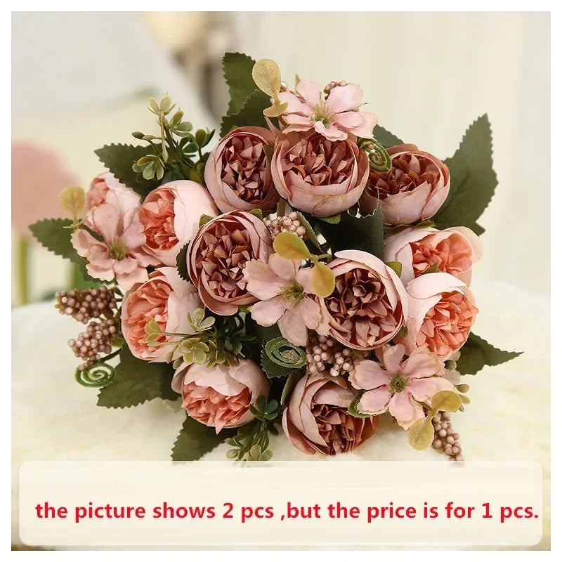 Wedding decoration artificial flowers in silk and green plants - Pink
