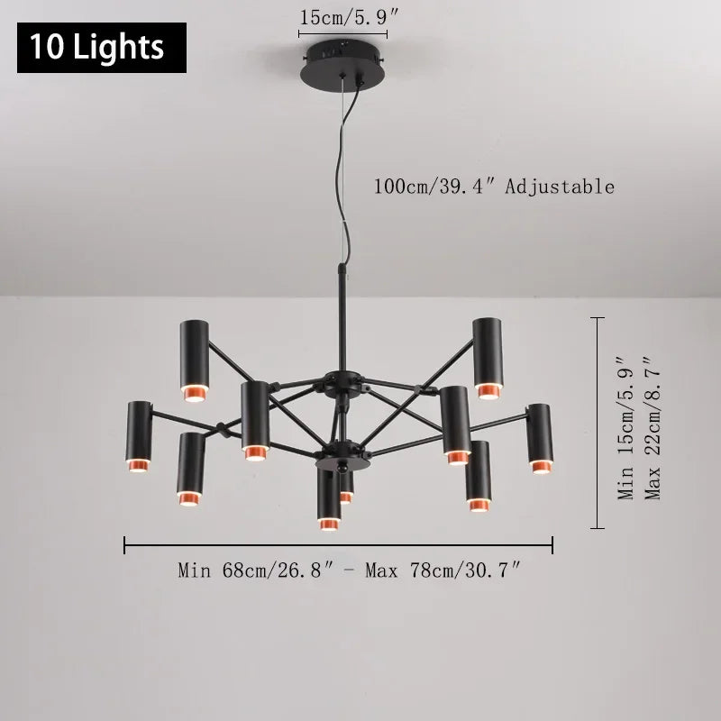 Modern minimalist indoor home lighting hanging design, living room, dining room, attic, black candlestick, room decoration - 10 Lights Black / Warm light