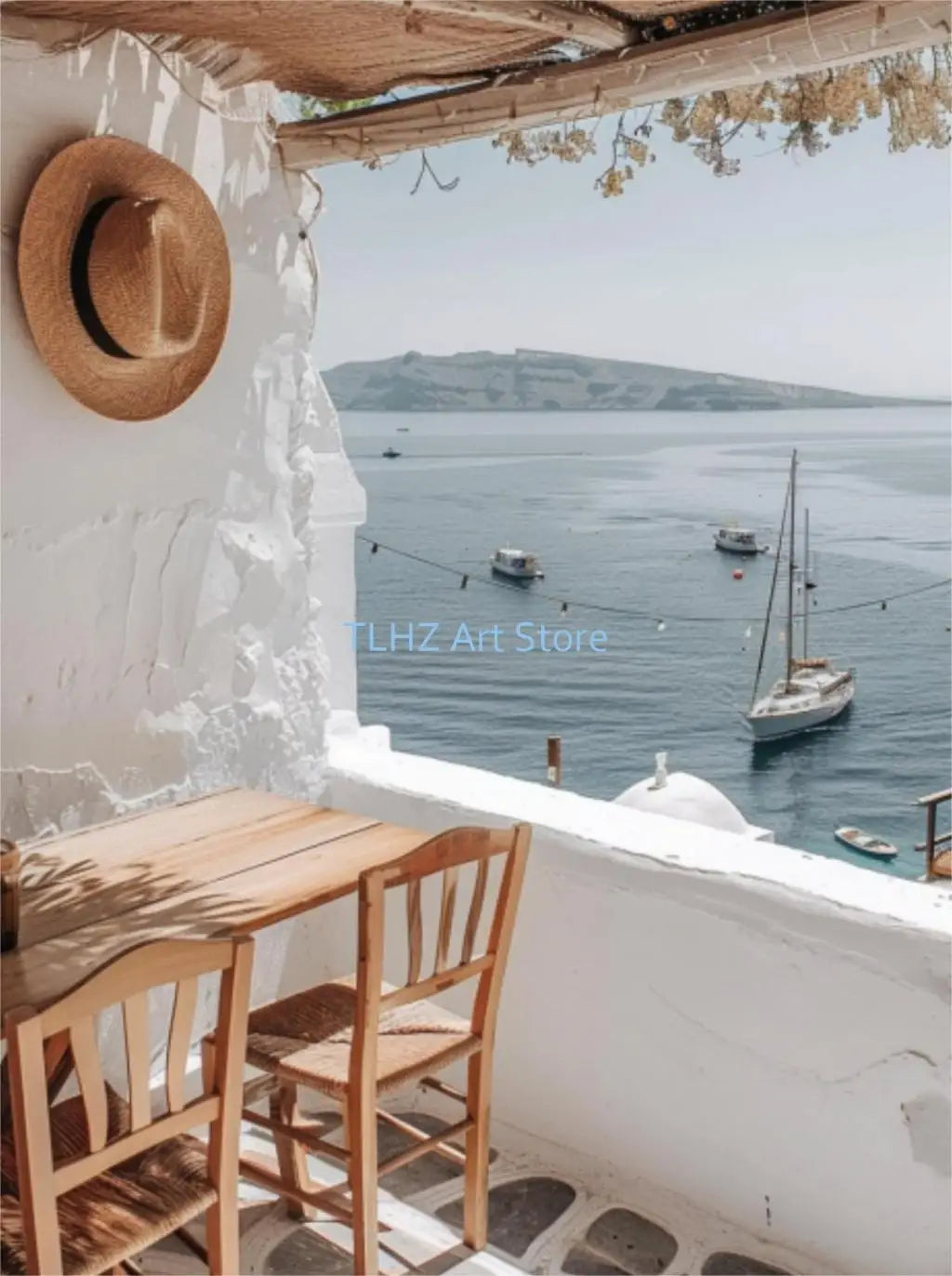 Modern Santorini Greece Landscape Wall Decor, Design 3 - 60X90cm Unframed / 3