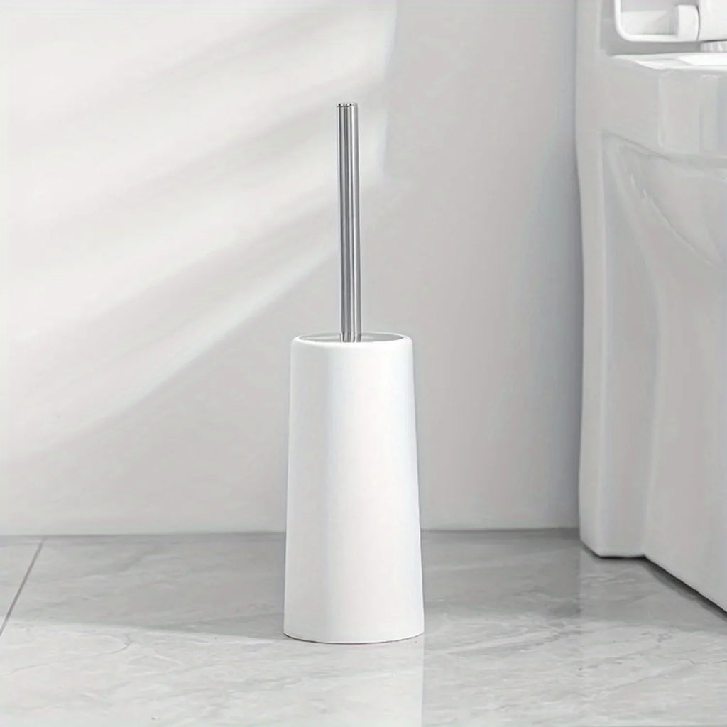 Toilet Brush, Household No Dead Corner Stainless Steel Long Handle Squat Toilet Cleaning Brush Set Toilet bowl scrubber Bathroom - White