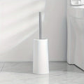 Toilet Brush, Household No Dead Corner Stainless Steel Long Handle Squat Toilet Cleaning Brush Set Toilet bowl scrubber Bathroom - White