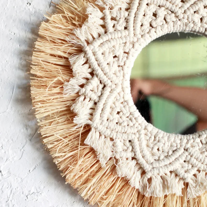 Wall mirror in woven straw for bohemian and festive decoration - view 4