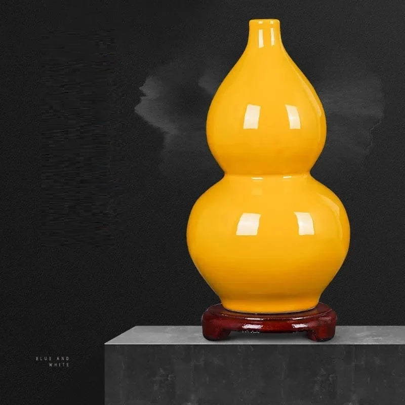 Jingdezhen Yellow Ceramic Vases, All Yellow Glaze Home Crafts, Living Room, Office Decoration, Wedding Gifts - view 4