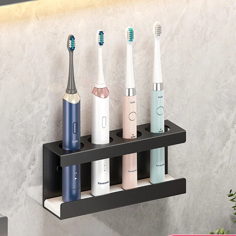 Aluminum Wall-Mount Toothbrush Holder, Matte Black, 2-4 Slots - 4 Slots Black