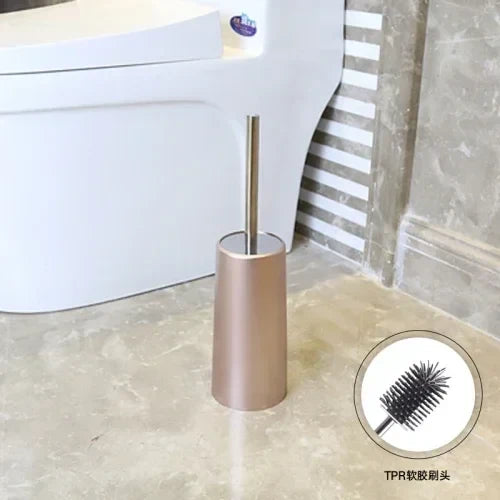 Toilet brush with long handle soft hair without dead end - Rose Gold TPR Head