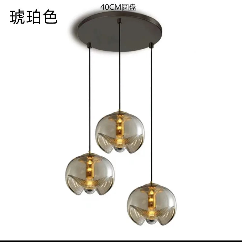 Round pendant light in glass for restaurant bar and kitchen - B / Warm White