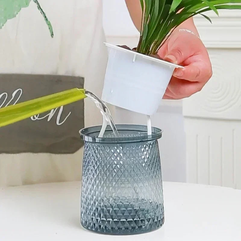 Self Watering Plant Pots, Lazy Hydroponic Water Absorbing Flower Pot, Mini Succulent Planter Tabletop Vase, Home bonsai decor - view 3
