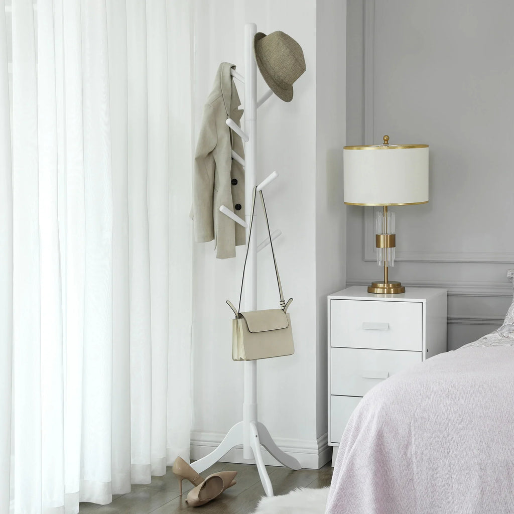 White Tree-Shaped Wooden Coat Rack with 8 Hooks and 3 Heights - view 5
