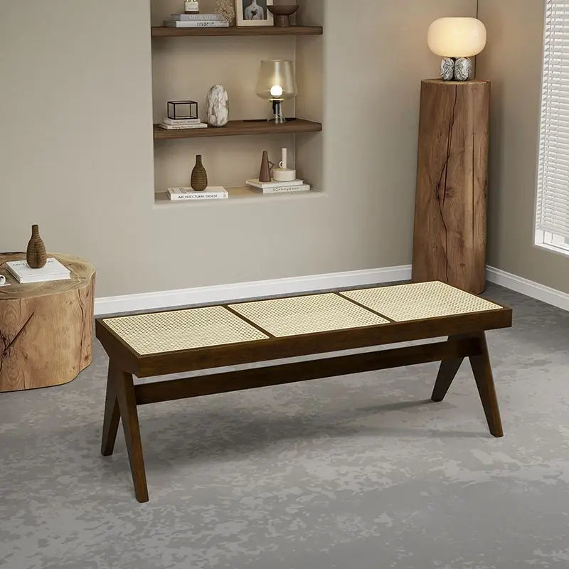 Bench in solid rattan chair long and retro ottoman versatile - STYLE-8