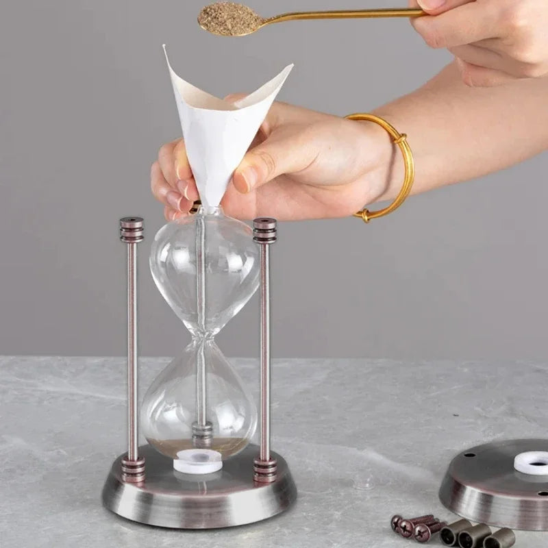 Decorative metal clear hourglass bottle with coloured sand - view 3