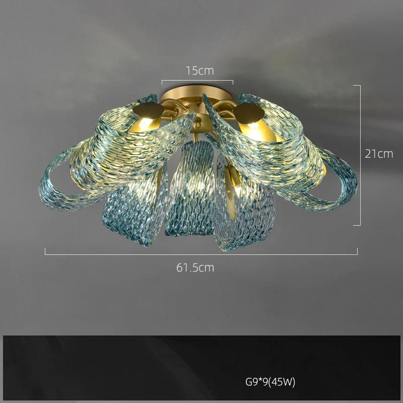Hanging chandelier in glass crystal modern lighting for interior - Warm light / 9 light ceiling lamp