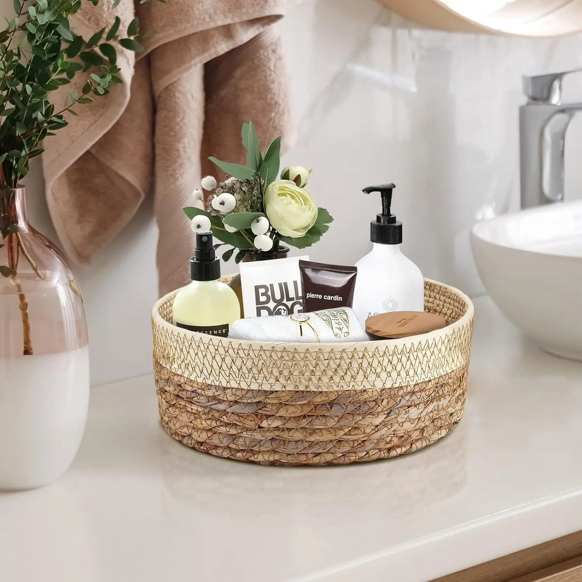 3 Size Woven Storage Basket, Organize Straw Cosmetics Storage Basket, Snack Food Storage Table Basket Made of Cattail Material - view 3
