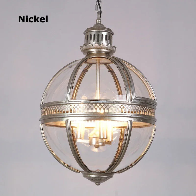 Retro spherical chandelier in iron and glossy glass - Nickel / Diameter 30cm / Warm Light