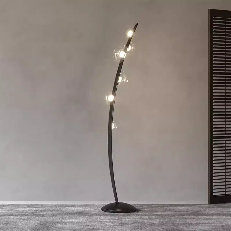 Design floor lamp in Italian leather with glass ball - Cool Light / D30 H162cm / Clear Glass
