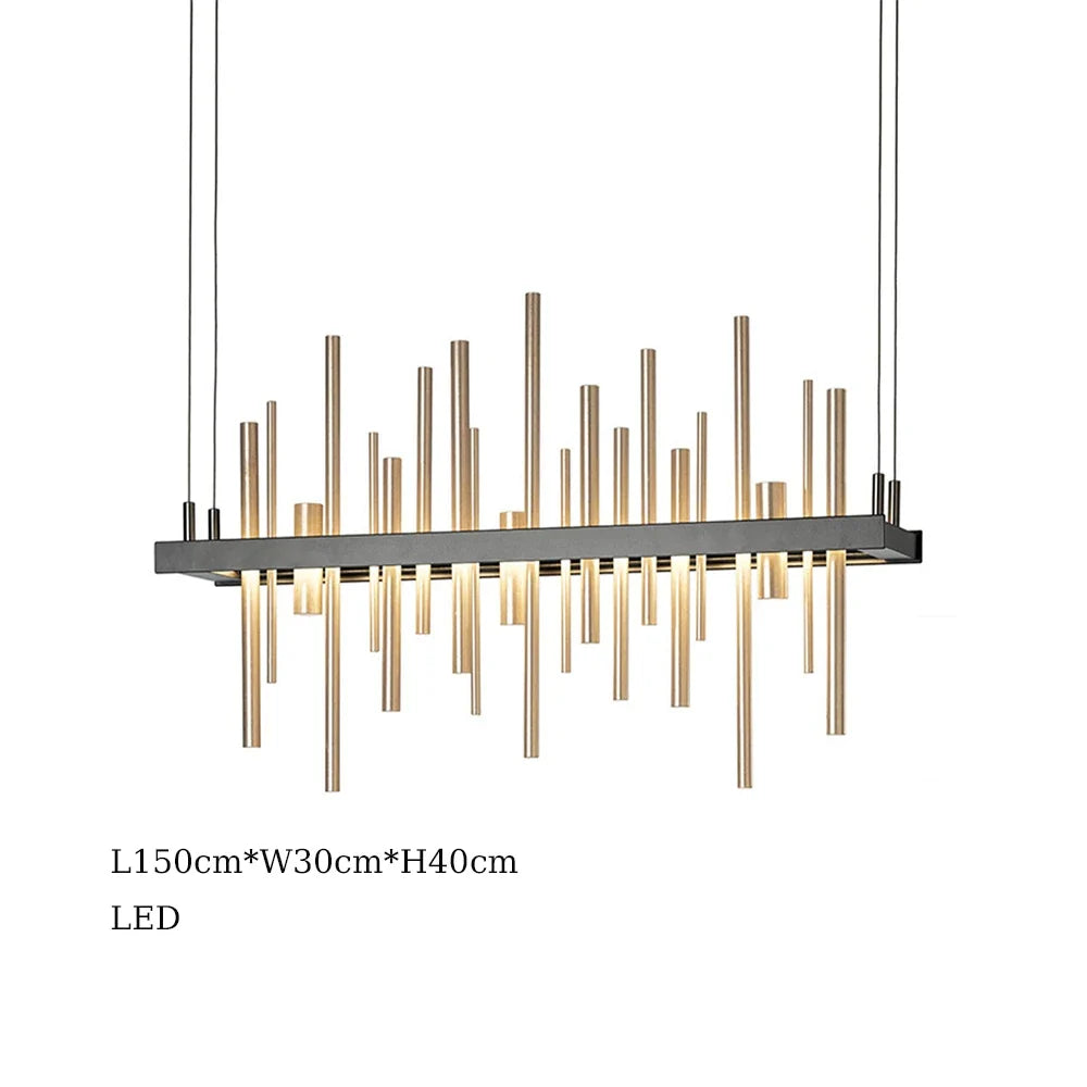 Minimalist chandelier in stainless steel black postmodern design - Warm Light / L150cm