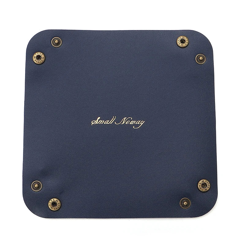 Folding leather storage box for jewelry and accessories - Deep Blue