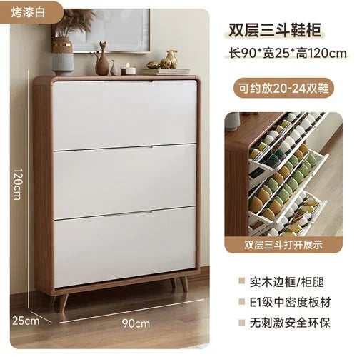 Minimalist vintage wooden shoe shelf and space gain - Style26