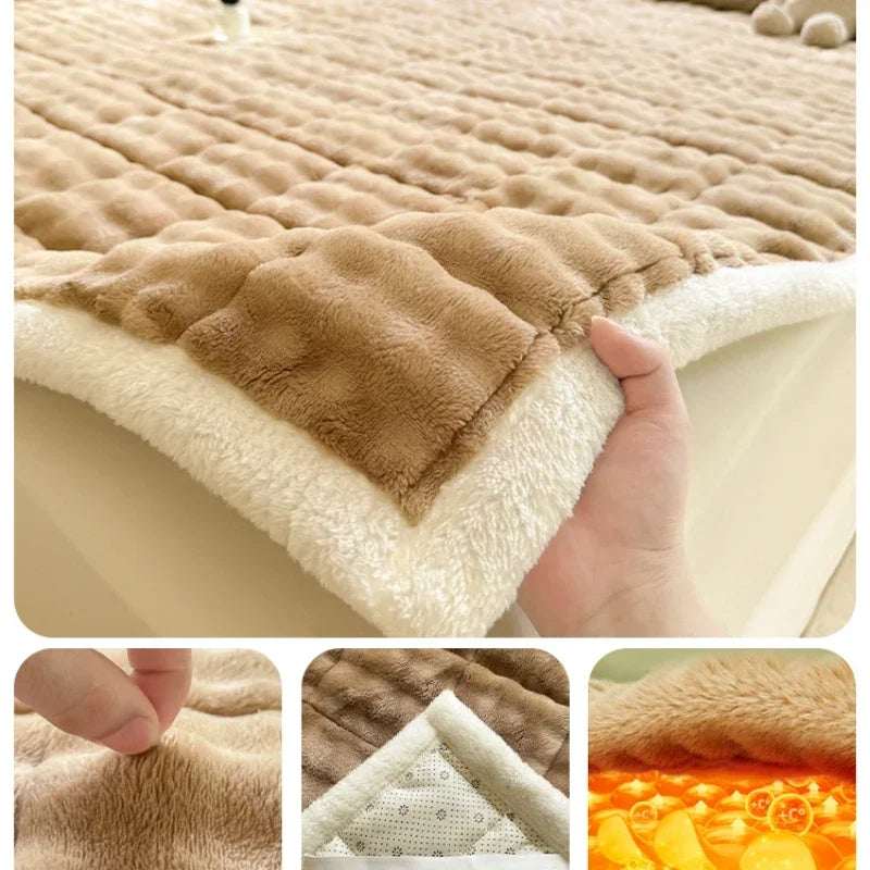 Warm velvet surmatelas for non-slip and foldable double bed - 90x200cm-1pc / Coffee